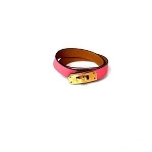 Hermes Pink and Tan Double Tour Kelly Bracelet with Gold Hardware